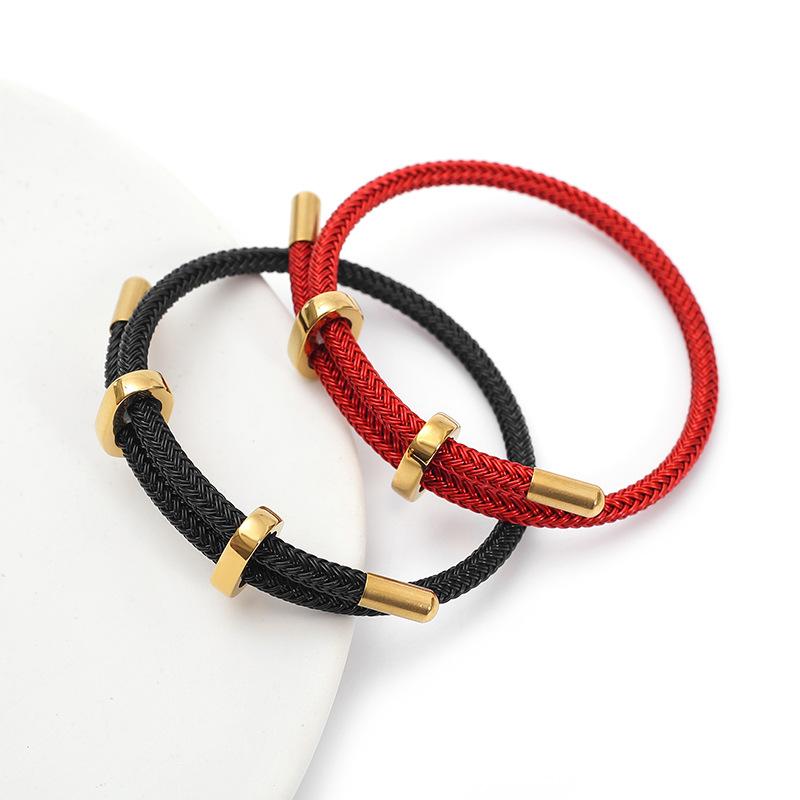 DIY Couple Bangles Adjustable Gold Plated Stainless Steel Buckle Lucky Red Woven Wire Rope Bracelets for Men Women Gifts