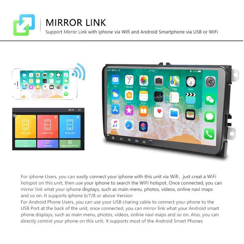 Autoradio dla PASSAT/Golf/Polo 8.1 Radio samochodowe z androidem 9 Cal Volkswagen WIFI nawigacja GPS MirrorLink wideorejestrator samochodowy FM Bluetooth samochodowy odtwarzacz Hifi