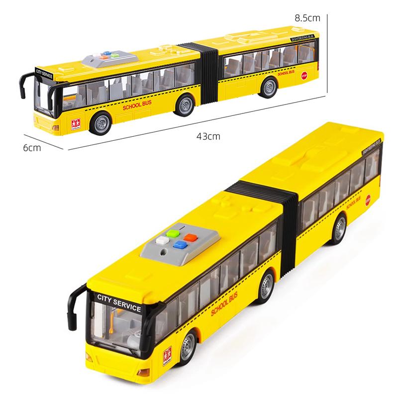 Autobús Articulado Modelo de Fundición a Presión Grande Simulación Inercia Sonido Luz Doble Sección Autobús Coche de Campus Juguetes Para Niños