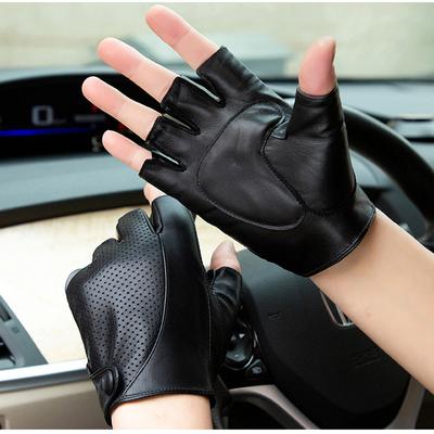 2023 Herren-Halbfinger-Handschuhe aus Schaffell für Fitness, Fahren, echte Lederhandschuhe, fingerlos, braun, für Fahrer, Sportmotorrad