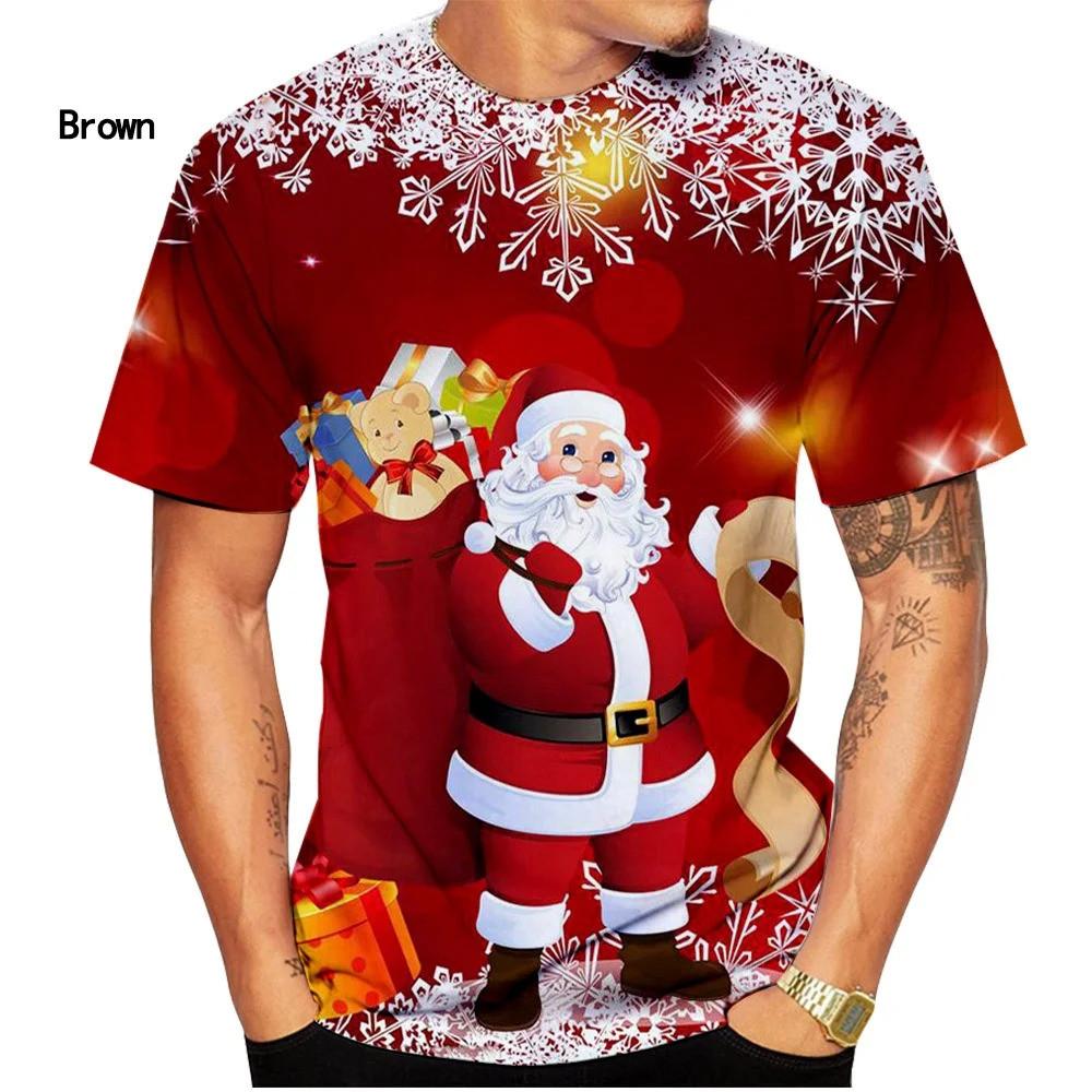 Christmas Snowman Santa Claus 3D Printed Fun Men, Women and Children New Fashion Striped Short Sleeved T-shirt