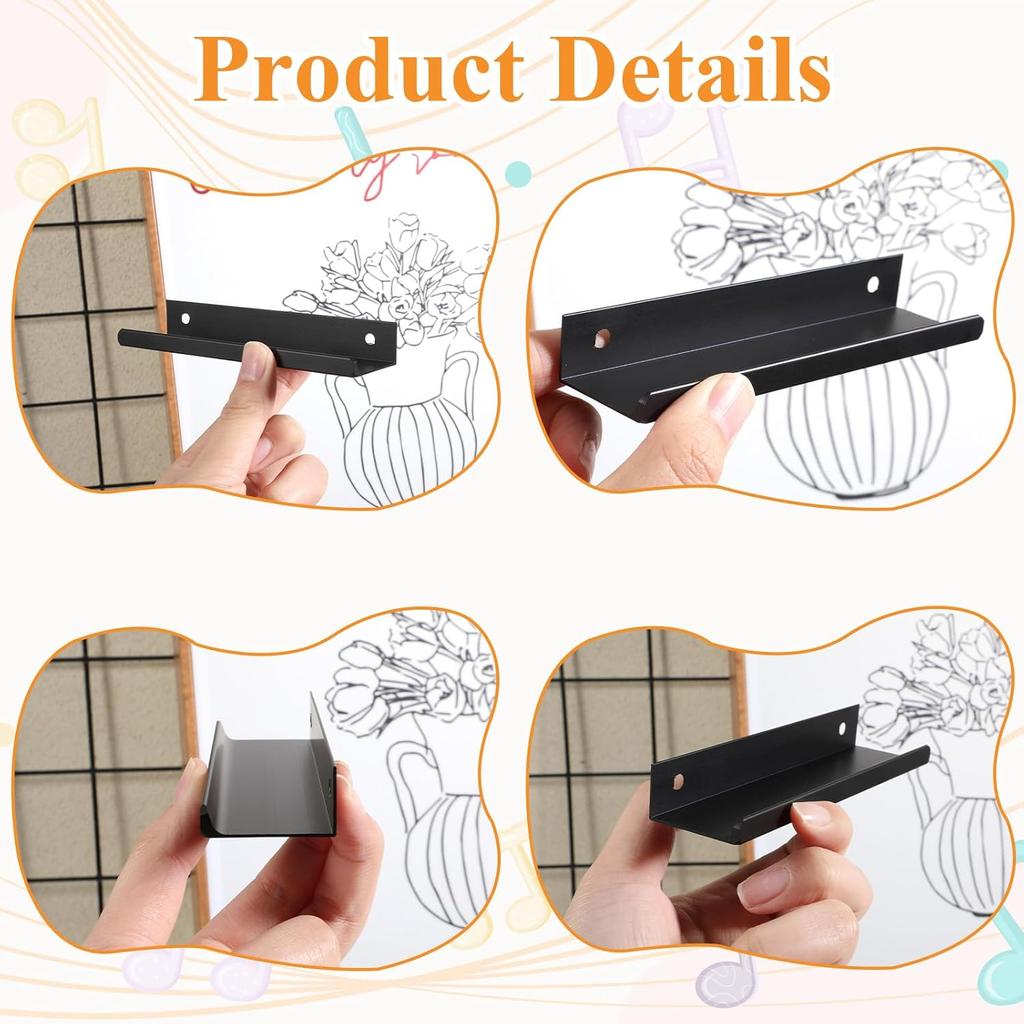 8 Pack Vinyl Record Shelf Wall Mount, Black Metal Vinyl Holder, Wall Display Shelf Record, Minimalist Album Display Holder Storage Hanger for Music