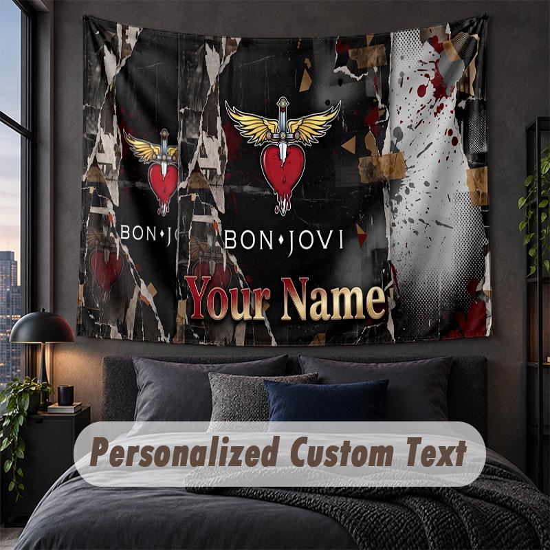 Custom Name Text Tapestry,Bon Jovi Decorative Wall Hanging, Background Tapestry For Home Bedroom