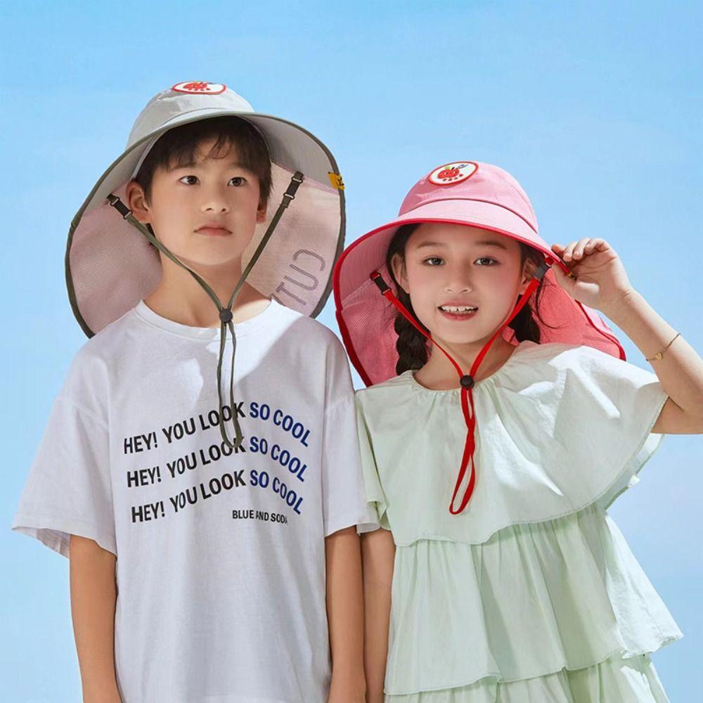 Anti UV Boys Girls Bucket Cap Korean Style Kids Neck Ear Cover Ins Children Sun Hat  Travel