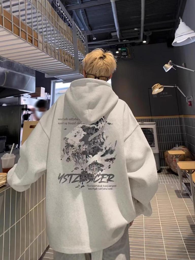 Men's Retro Graffiti Fleece Hoodie - Autumn/Winter Trendy Casual Loose Fit