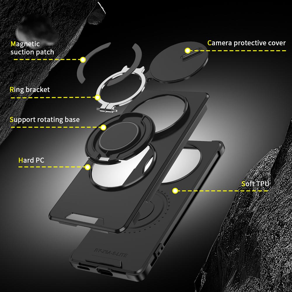 KEYSION 360° Ring Stand Phone Case for Honor X9b 5G X9A Slide Camera Protection Magnetic Shockproof Cover for Magic 5 6 Lite 5G
