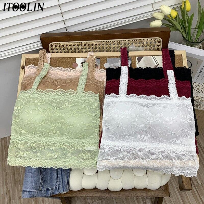 

ITOOLIN женские кружевные майки с бюстгальтером сексуальные топы на бретелях с открытой спиной для женщин