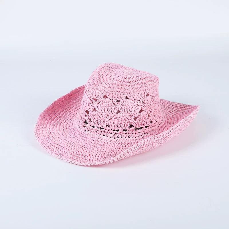 Hollow Big Brim Jazz Hat British Retro Cowboy Straw Hat Summer Vacation Beach Hats