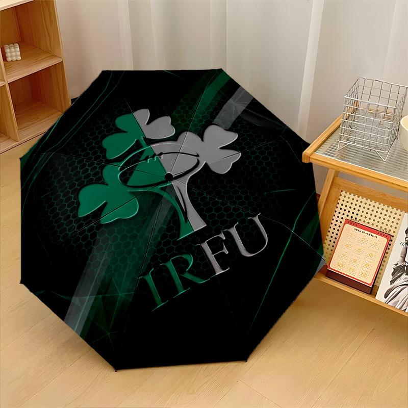 Ireland Rugby Print Auto 8?Ribs Folding Umbrella Wind Resistant Lightweight Automatic Umbrella For Daily Travel