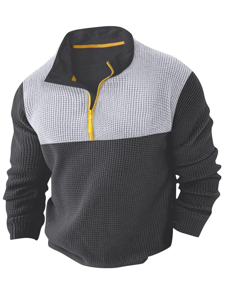 Men's Color Block Long Sleeve Casual Half-Zip Sweatshirt for Spring & Autumn
