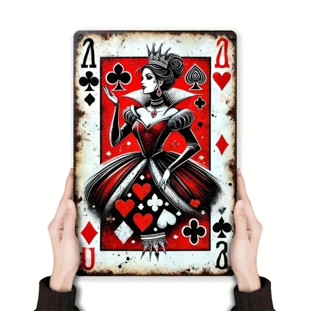 AliceQueen Metal Tin Sign Vintage Playing Cards 2D Retro Wall Art for Home Bar Pub Decor