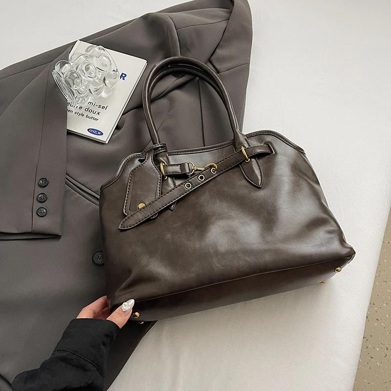 PU Artificial Leather Retro Tote Bag for Women Winter Trend  Fashion Handbags Lady Travel Shoulder Crossbody Bags