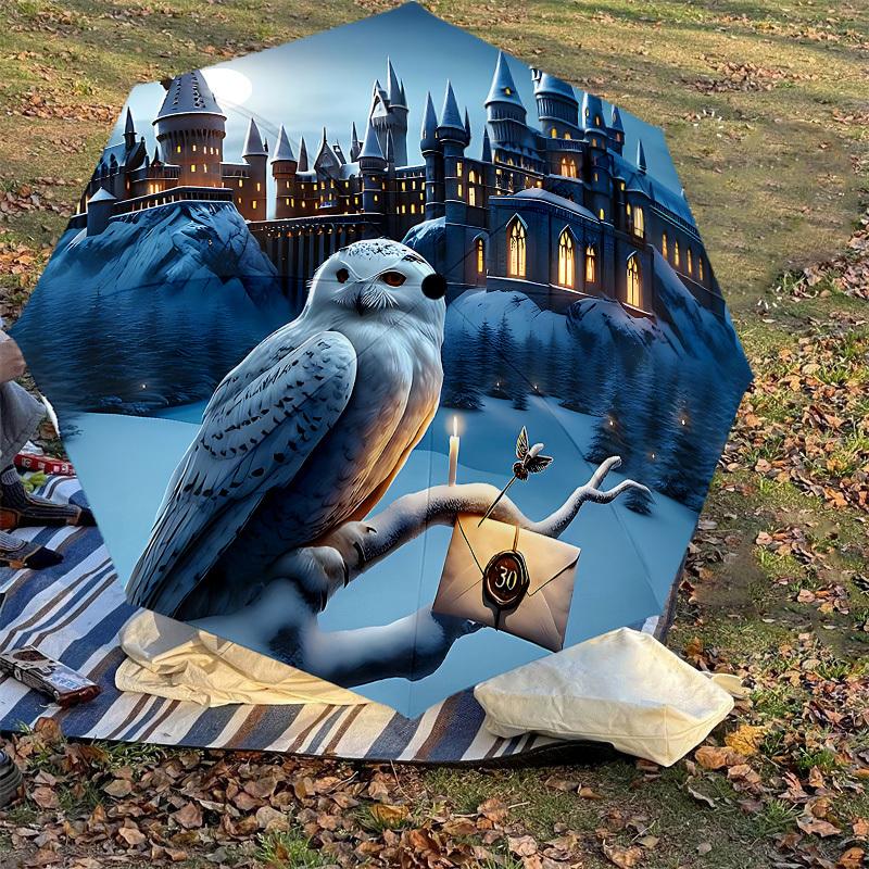 1PC Hogwarts Owl Umbrella-8-Rib Reinforced, Automatic Open, Lightweight & Durable, Cute Fashion Accessory for Outdoor, D2672
