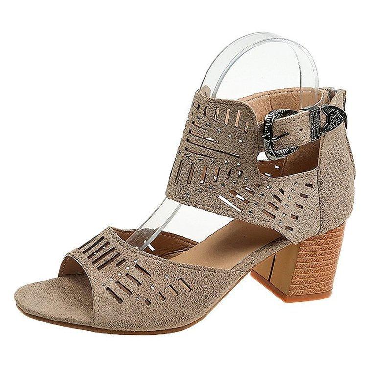 Large Size Sandals Women's Rhinestone Block Heel High Heel Buckle Fish Mouth Wholesale Fish Mouth Design