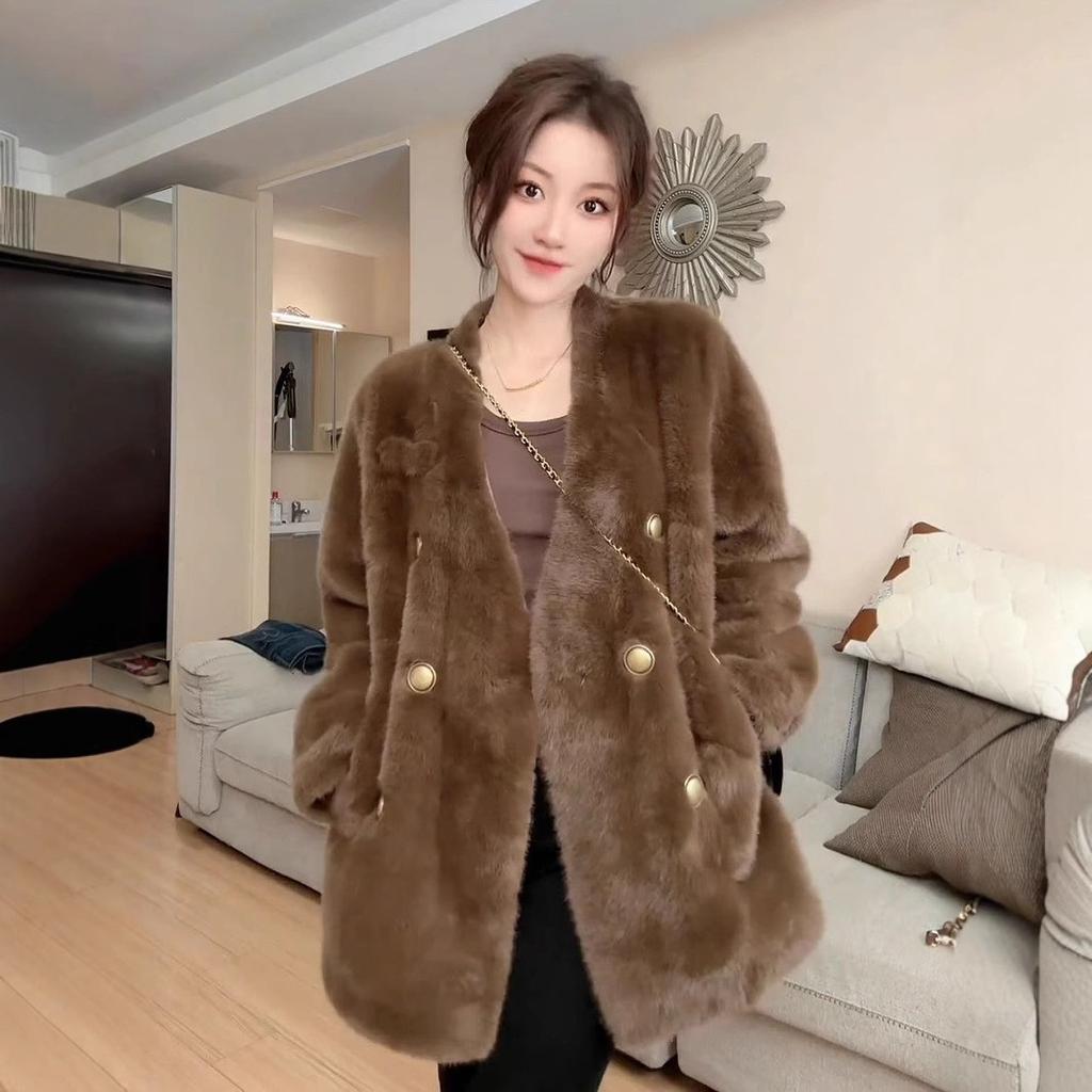 Xiaoxiangfeng v-neck mink fur integrated coat for women's 2024 winter new temperament versatile thickened fur coat
