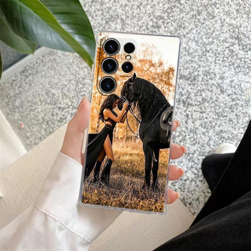 Horses Galloping Animal Painting Phone Case For Samsung Galaxy S24 S23 Ultra 5G S22 S20 Plus S21 FE Clear Case Cover Horse Funda