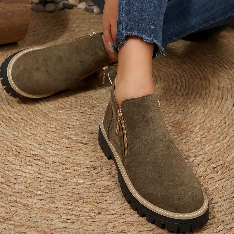 Large size casual short boots for women's autumn and winter new high-top casual side zipper fashion short boots for women