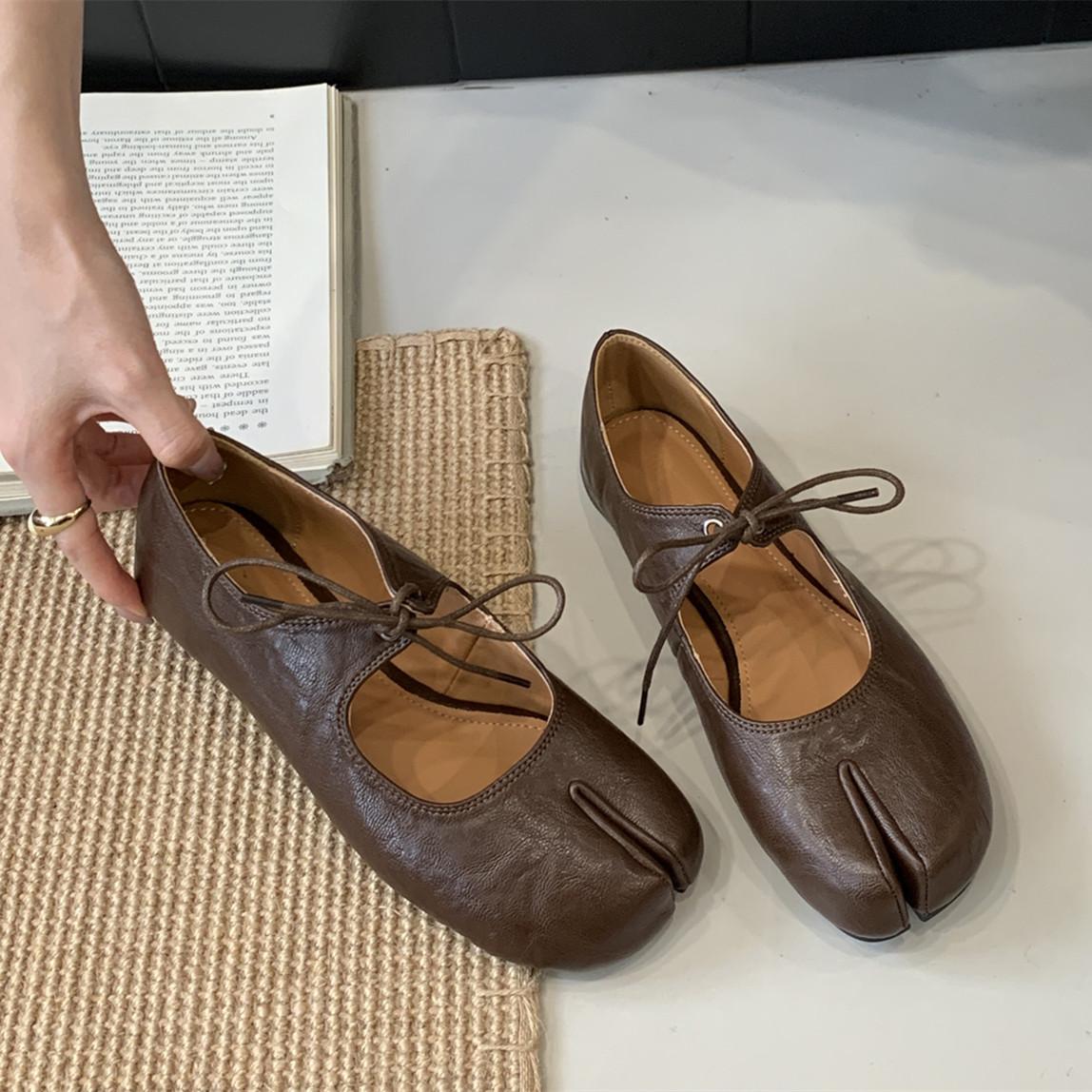 

Fashion Bailamos Autumn Women Split Toe Flats Fashion Slip On Ballet Shoes Soft Flat Heel Mary Jane Shoes Outdoor Casual Single Shoes 40 коричневый