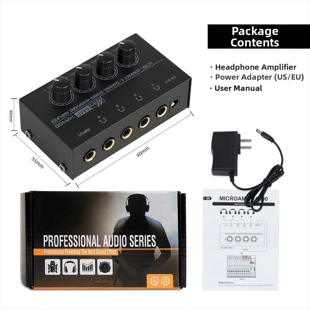 4 Channels Stereo Headphone Amplifier Ultra-Compact With Power Adapter HA400 Headphone Amplifier