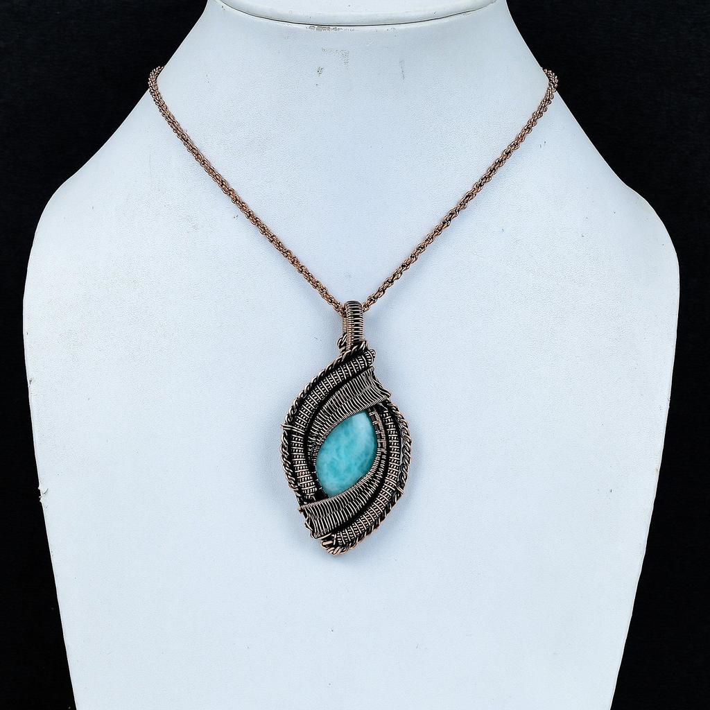 Amazonite Pendant, 999 Copper Wire Wrapped Pendant Handmade Gemstone Jewelry, Gifts For Wife Brand New Pendant