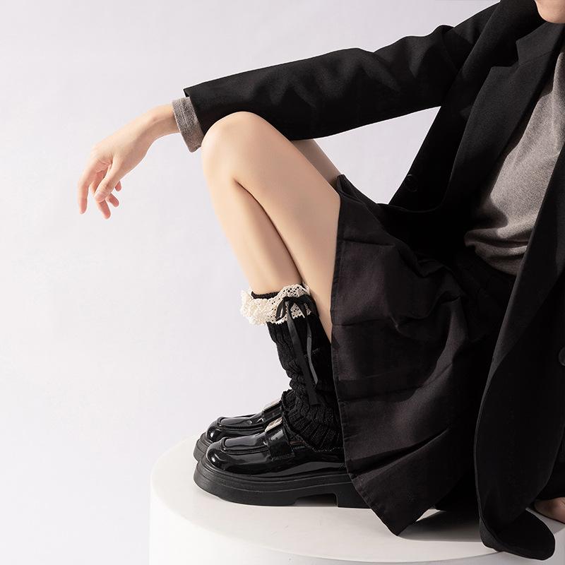 Socks Female Lolita Lace Bow Stockings Ballet Girl Spring And Autumn Lace Ancola Red Stacking Socks