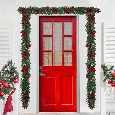 Christmas Garland Poinsettia Decoration Easy To Hang
