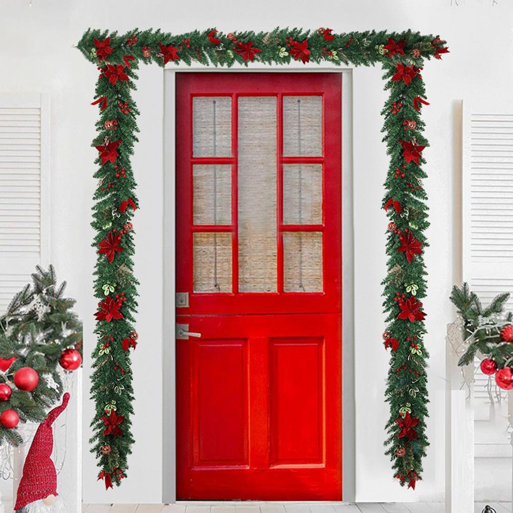 Christmas Garland Poinsettia Decoration Easy To Hang