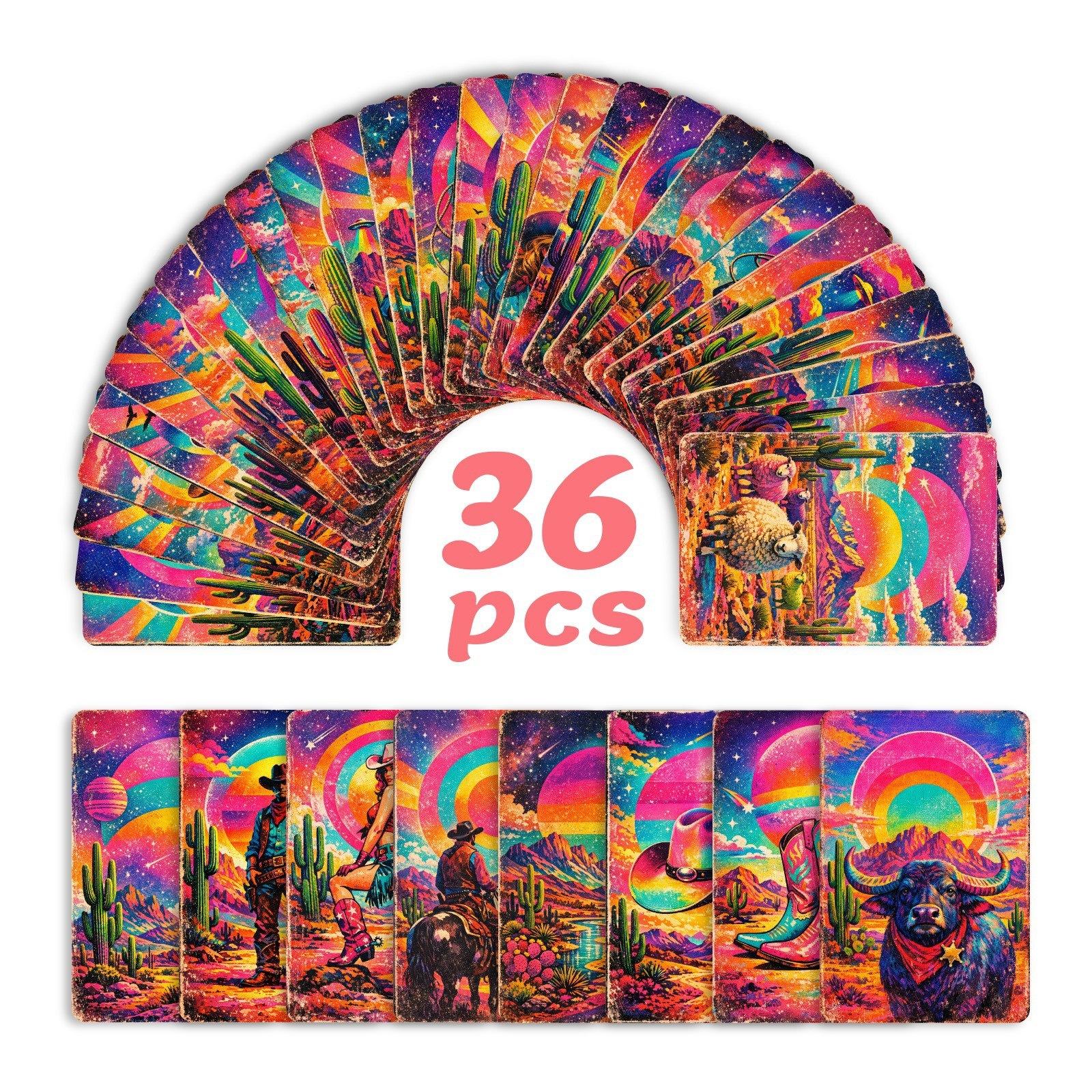 

American Retro Denim Theme Greeting Card 36 Sets Rainbow Gradual Change Western Landscape Card Decorative Card RXHB0463