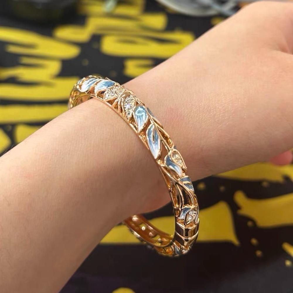 Shiny Vintage Cloisonne Bangle Ethnic Hollow Out Flower Bangle Drip Oil Enamel Bracelet  Girls