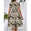 Women's Fashionable Retro Patterned Printing Color Blocked Belt Casual Dress