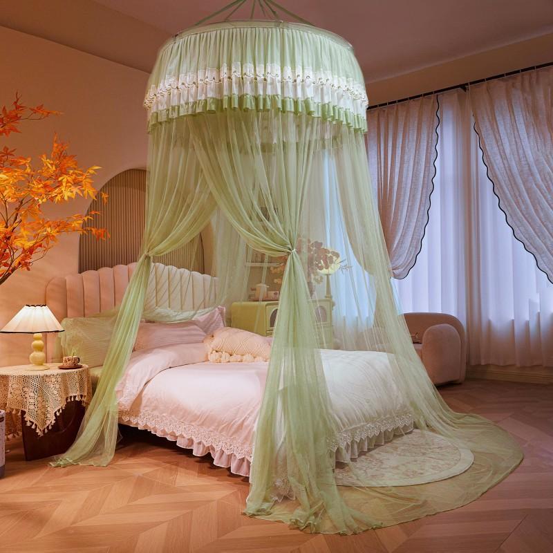 Round Canopy Mosquito Net Bed No-Drill Ceiling Hanging Floor-Standing Heavy-Duty Mesh Single Door Modern Minimalist Design