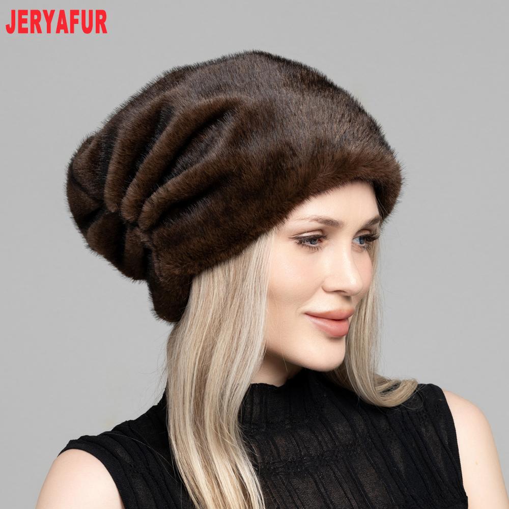 JERYAFUR Women Faux Fur Slouchy Winter Hat, Soft Plush Warm Ladies Beanie Cap for Cold Winter Outdoor Wear
