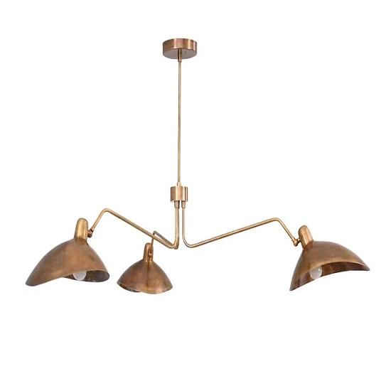 Mid‑Century Modern 3‑Light Raw Brass Sputnik Chandelier — Curved Pendant Fixture