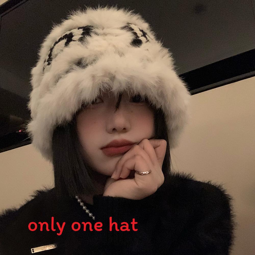 

Plush Bunny Fur Fisherman Hat For Women Winter Warmth Casual Style чёрный
