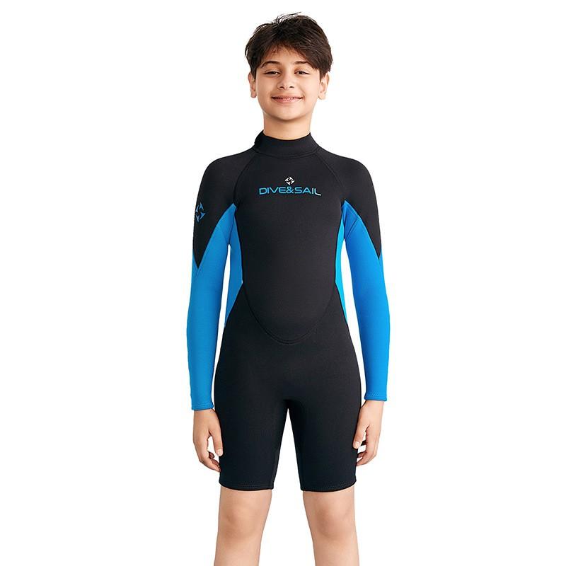 

2.5mm Children s Diving Suit One-piece Long-sleeved Shorts Mid-sized Snorkeling Boys surfing Warm Swimsuit 8 чёрный