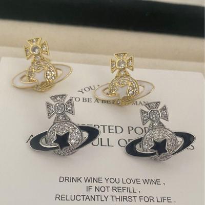 Empress Dowager Enamel Star Saturn Earrings with Zircon Accents: Luxurious, Fashionable, and Versatile Accessories