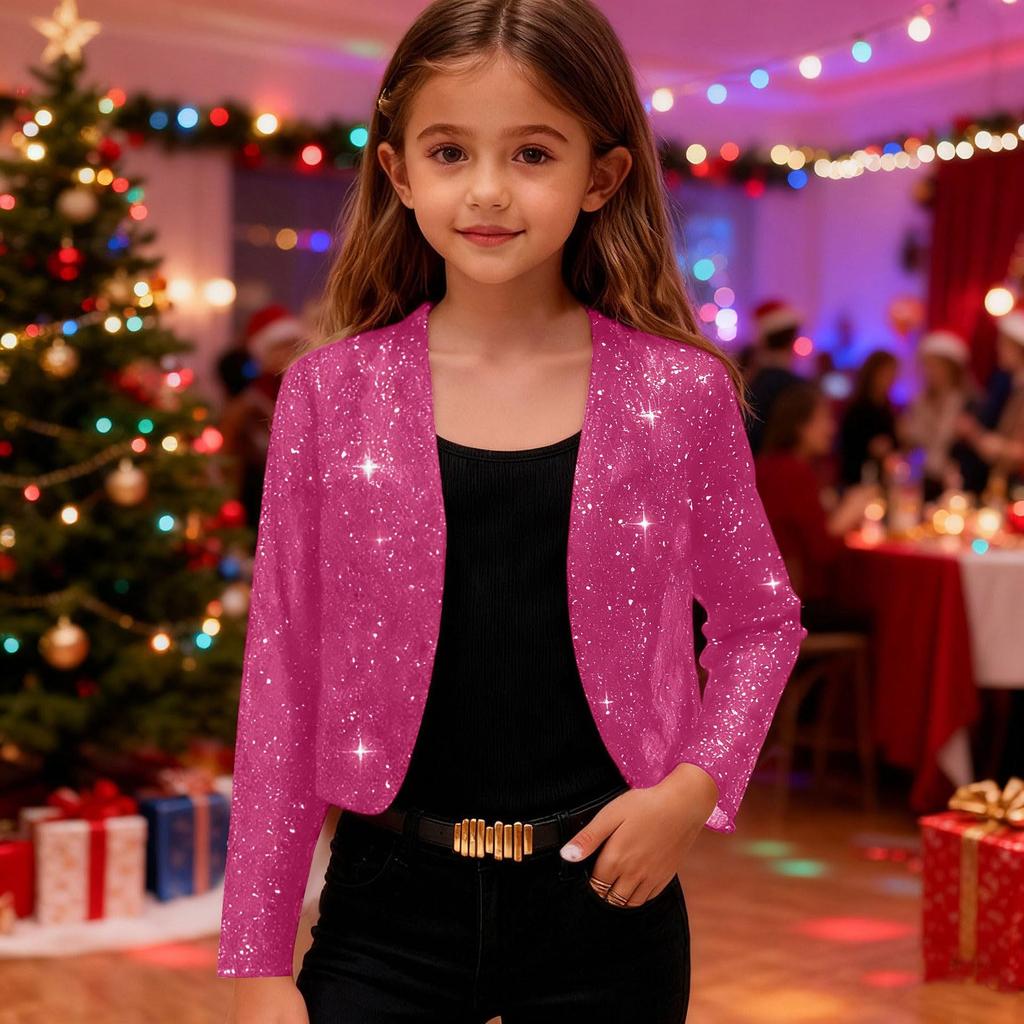 Children's -Printed Long-Sleeve Shawl-Collar Cardigan Dress Casual Short Jacket