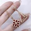 Exquisite Ruby Series Inlay Diamond Hollow Red Flower Necklace Gold-Champagne Triangle Collar Chain High-End Banquet Jewelry