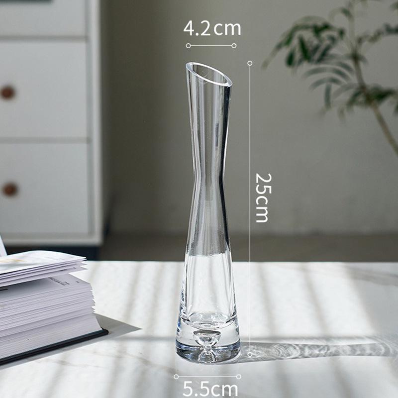 Transparent Slim Glass Vase for Living Room Decoration