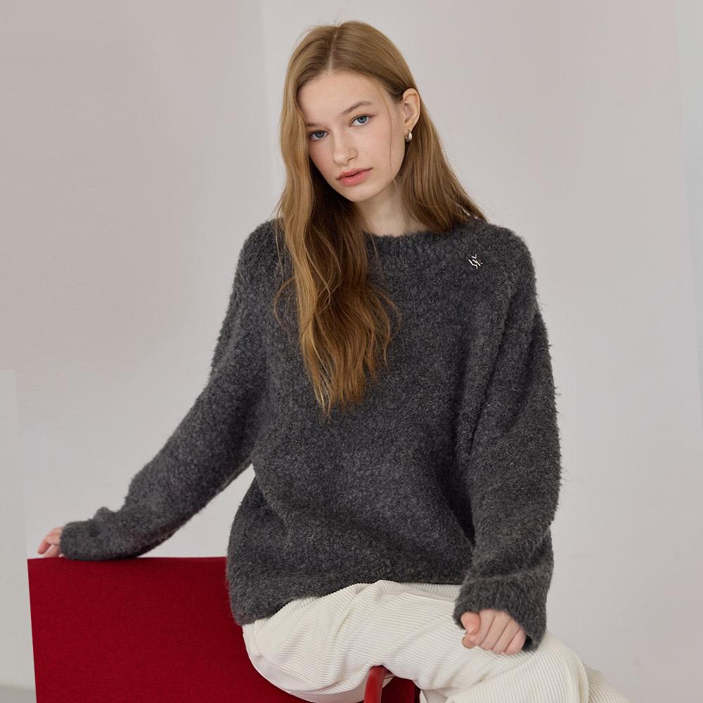 Hiikeu Small Boucle Logo Knit_Deep Gray