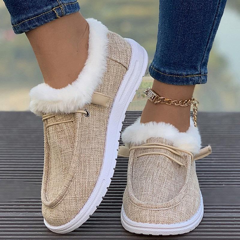 Winter New Large Size Velvet Warm Women's Shoes Flat Bottom Round Head One Pedal Casual Cotton Shoes Women