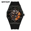 Sanda Men's Waterproof Alloy Car Wheel Design Silicone Wristwatch