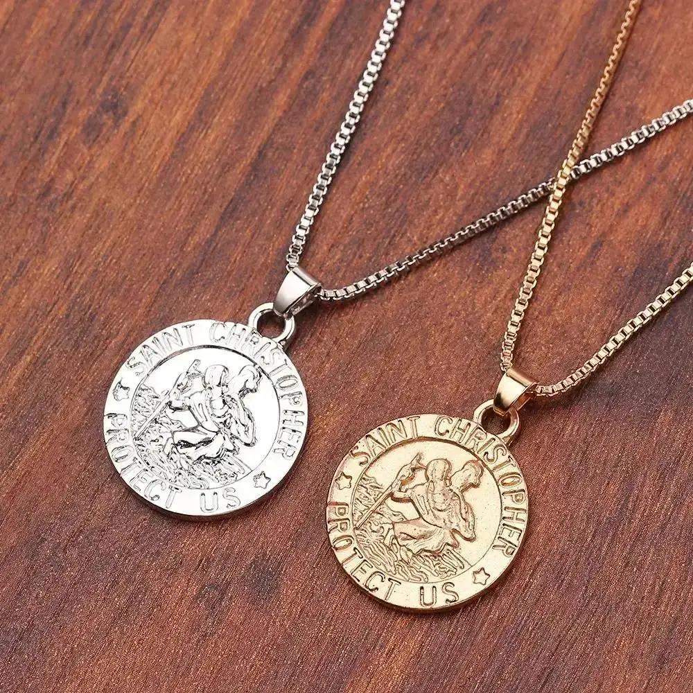 High End Fashion Round Letter Pendant Jesus Traveler Guardian Blessing Necklace Creative Versatile Trendy Jewelry Wholesale