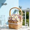 Hand-woven Flower Basket Basket, with Lace Decor, Hand-Woven Wicker Rattan Rustic Wood Portable Floral Gift Handmade
