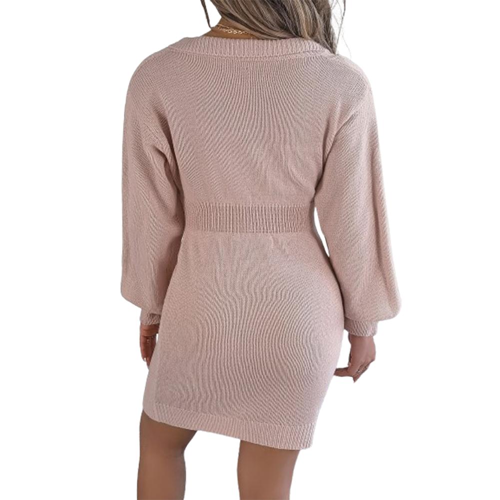 Damen Strickpullover Kleid V-Ausschnitt Laterne Langarm Twist Pullover Jumper Lässige Strickwaren Tops