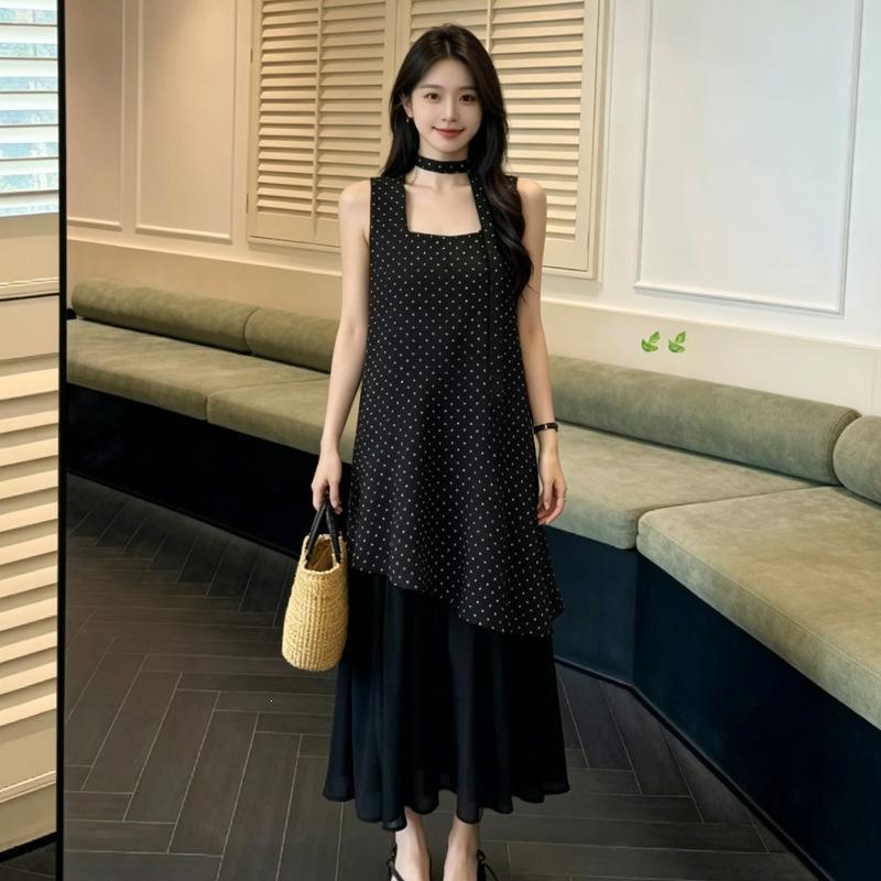 French Polka Dot Mesh Splicing Suspender Dress Women's Summer 2026 New High-end Temperament Thin Dress
