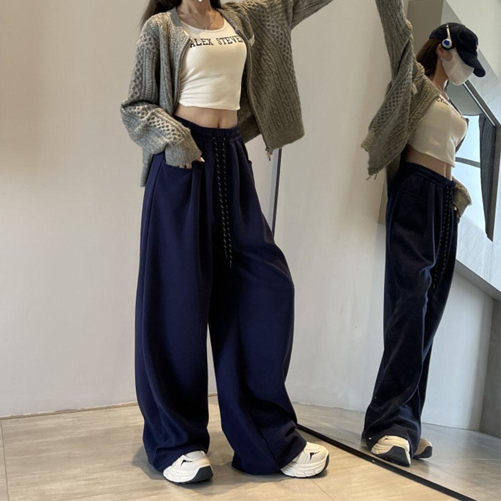 Women's White Casual Pants Trousers High Waist Cargo Sports Drawstring Baggy Wide Leg Pants For Women Streetwear Sweatpants