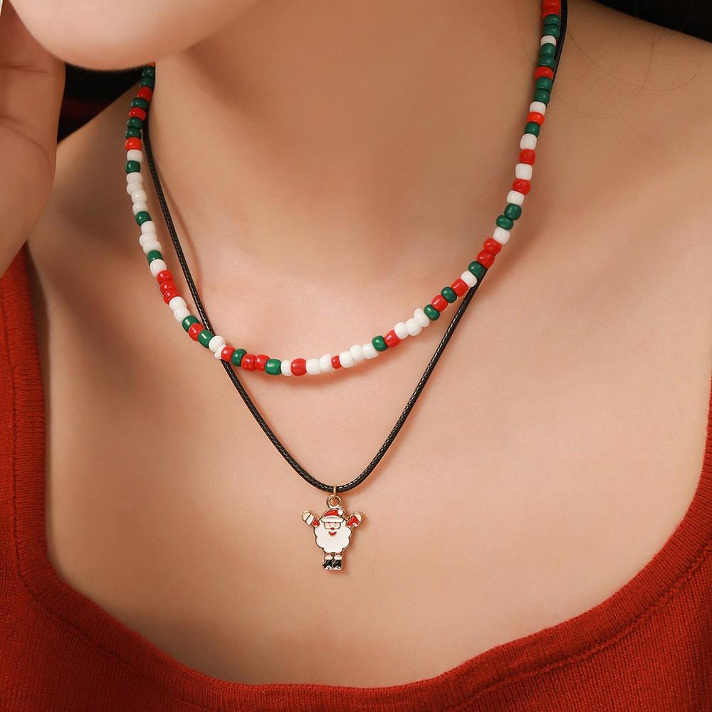Snowflake Christmas Tree Santa Claus Pendant Chokers Women's Christmas Colorful Beads Necklace Collarbone Chain Xmas Gifts