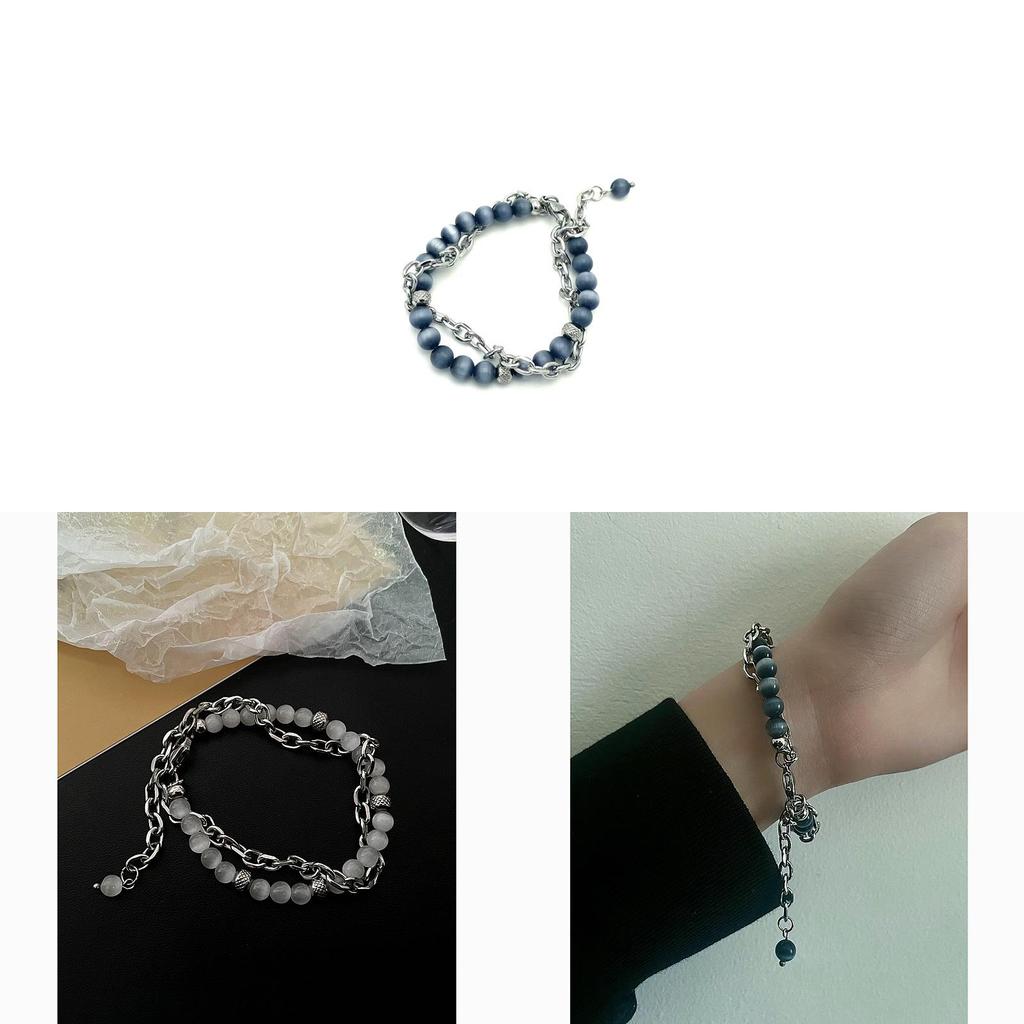 Geometric Cat Eye Stone Couple Bracelet With Handmade Chain For Men And Women