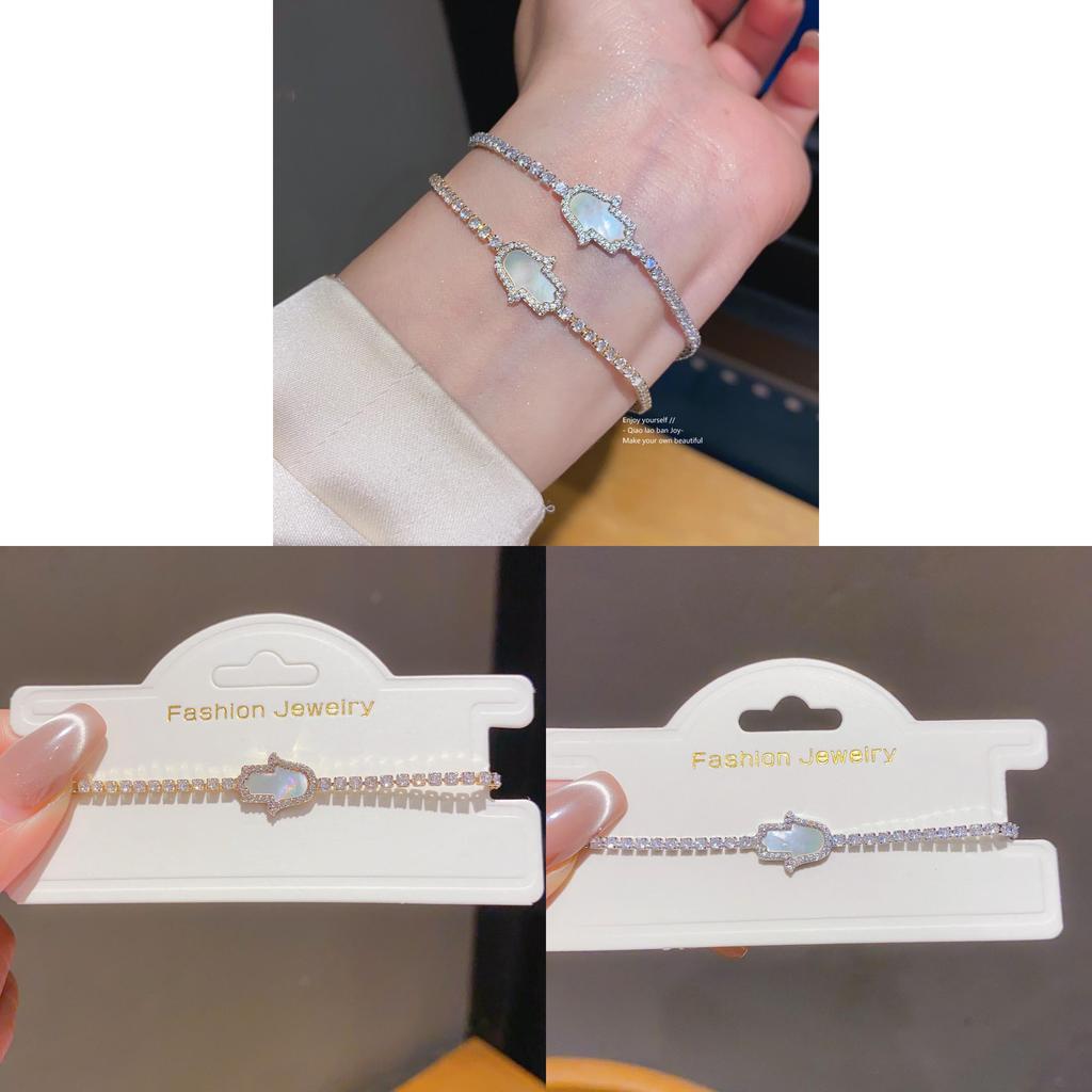 Geometric Zircon Mother Of Pearl Cuff Bracelet With 18k Gold Plating For Women